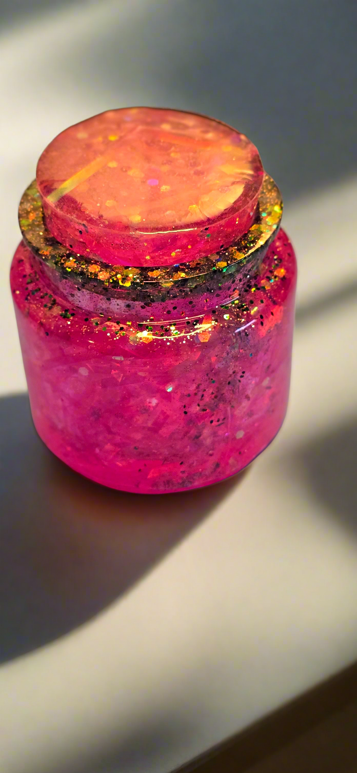 Pink resin jar with lid
