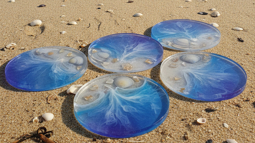6 light east coast ocean wave coasters 