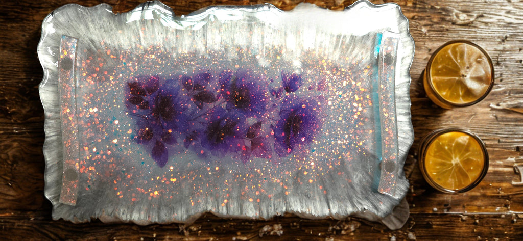 Hand-Crafted Blue Floral Serving Tray