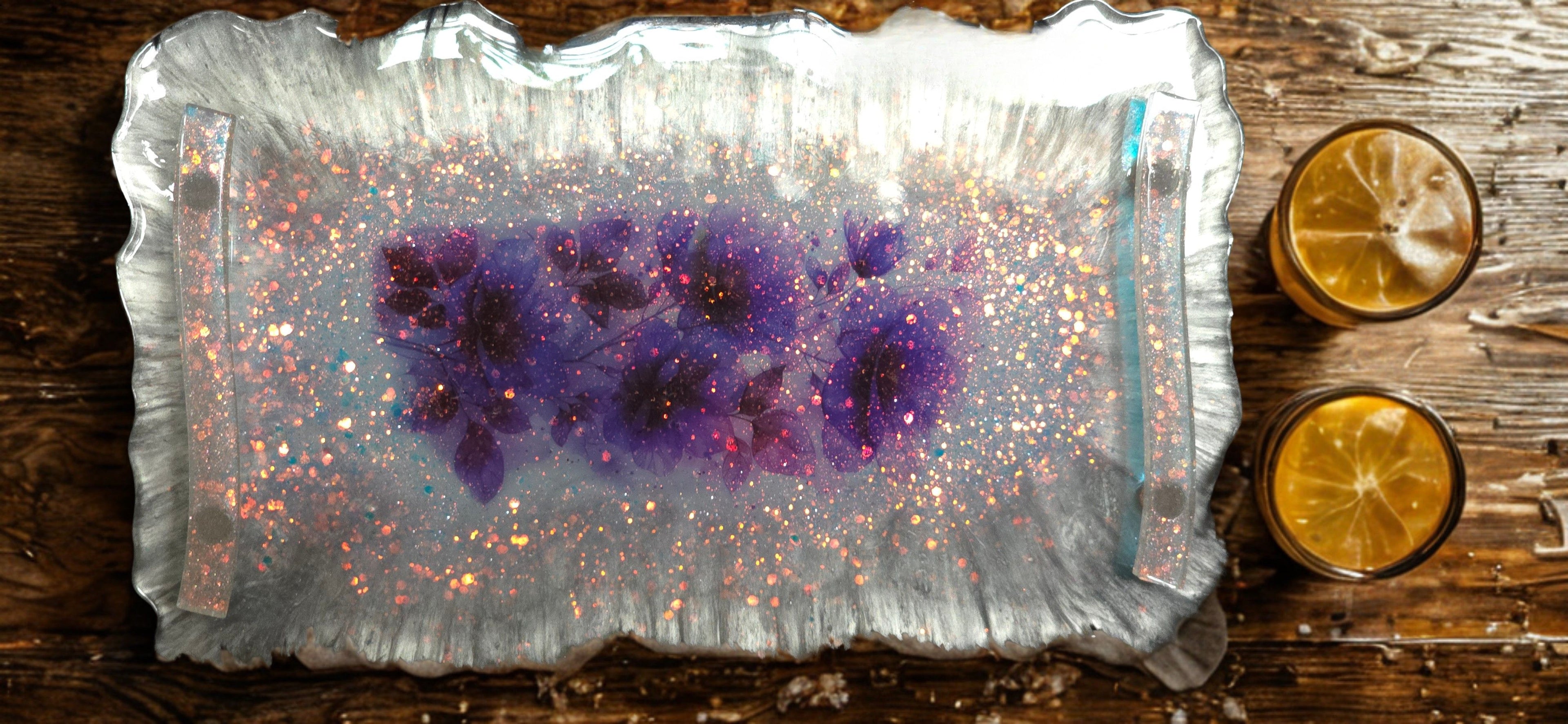 Hand-Crafted Blue Floral Serving Tray